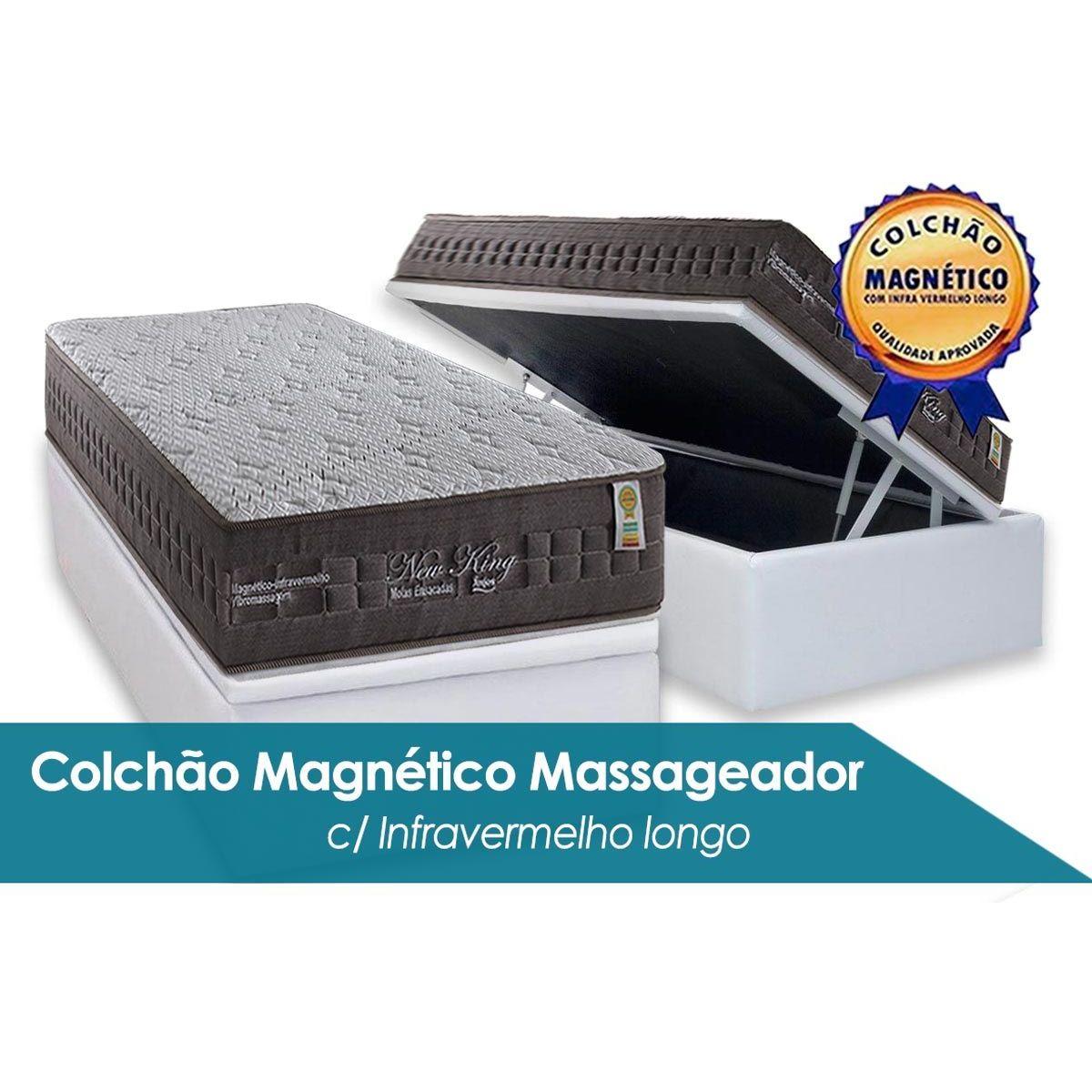 Cama Box Bau Solteiro Colchao Molas Ensacadas Anjos Magnetico Infravermelho Vibro Massagem New King Base Crc Courano Branco 88x188