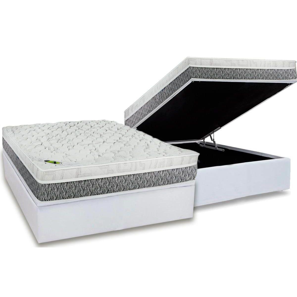 Cama Box Bau Casal Colchao Molas Masterpocket Ensacadas Luckspuma Aspen One Side Base Crc Courano White 138x188