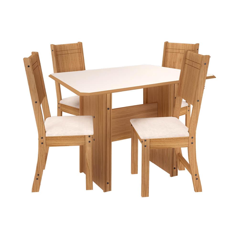 Conjunto De Mesa Indékes Evora Lisboa 110cm Com 4 Cadeiras - Freijó/off White