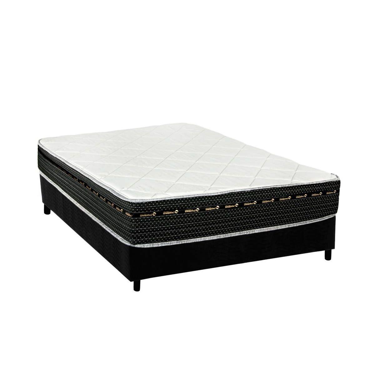 Cama Box Casal Colchao Molas Luckspuma Bonnel Eagle Spring Base Crc Suede Black 138x188