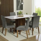 Conjunto Sala De Jantar Mesa Tampo De Vidro 6 Cadeiras Rustic/branco/silver Alexis Madesa