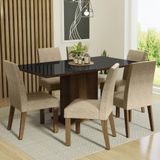 Conjunto Sala De Jantar Mesa Tampo De Vidro 6 Cadeiras Rustic/preto/imperial Alexis Madesa