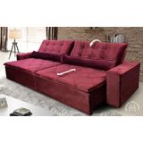 Sofá Retrátil/Reclinável Islândia 2,70m Suede Veludo Vinho c/ Molas no Assento - King Kong