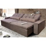 Sofá Retrátil/Reclinável Islândia 2,30m Suede Veludo Tabaco c/ Molas no Assento - King Kong