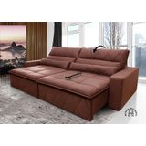 Sofá Retrátil/Reclinável Amsterdam 2,30m Suede Veludo Chocolate c/ Molas no Assento - King Kong