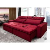 Sofá Retrátil/Reclinável Amsterdam 2,10m Suede Veludo Vinho c/ Molas no Assento - King Kong