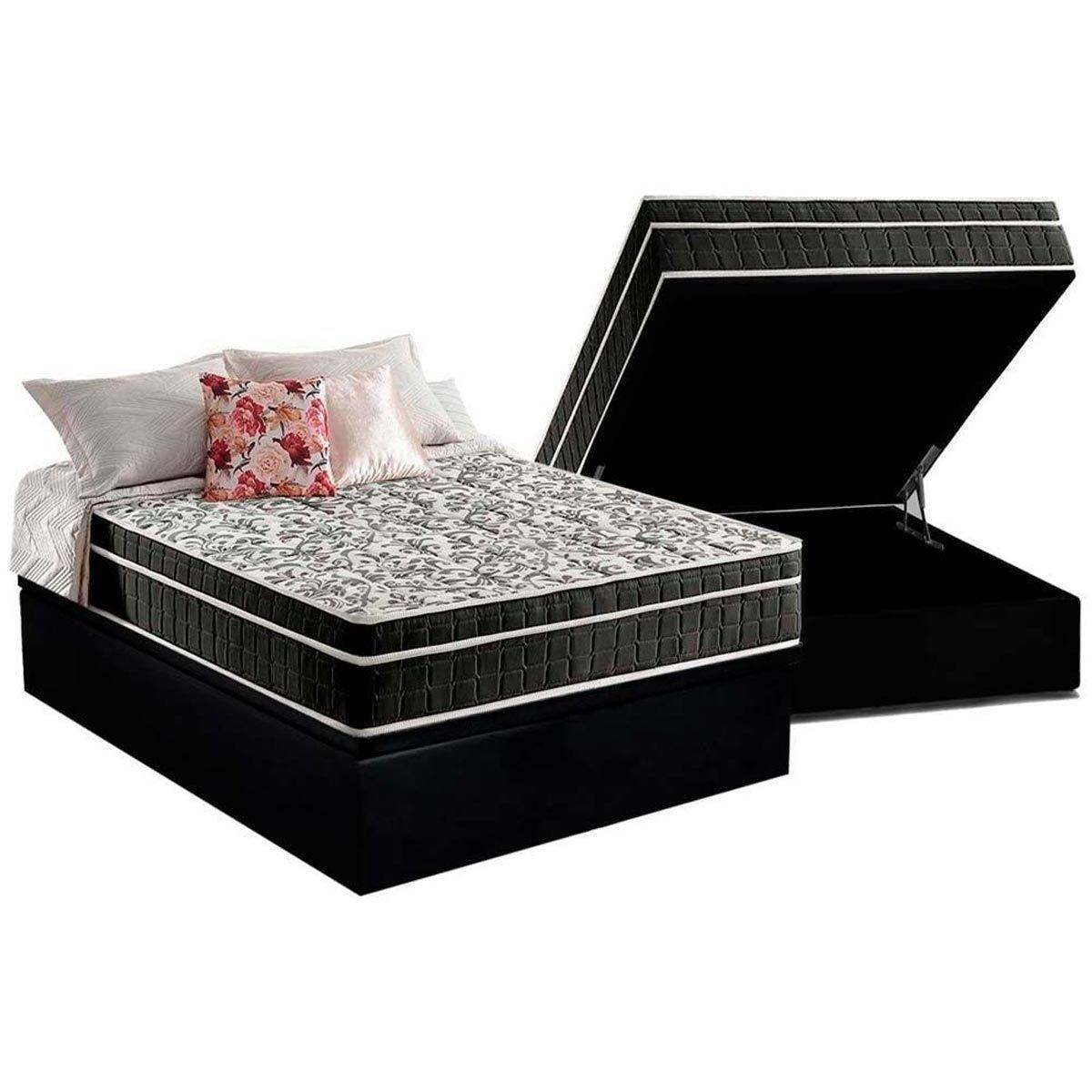 Cama Box Bau Casal Colchao Ortopedico Anjos D28 Ag65 Star Flex Fibra Siliconada Base Crc Suede Black 138x188