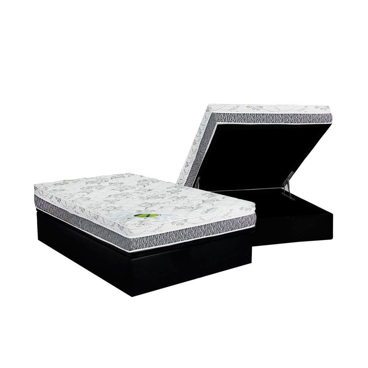 Cama Box Bau Queen Colchao Ortopedico Luckspuma D33 Ag65 Aspen Super Firme Base Crc Suede Black 158x198