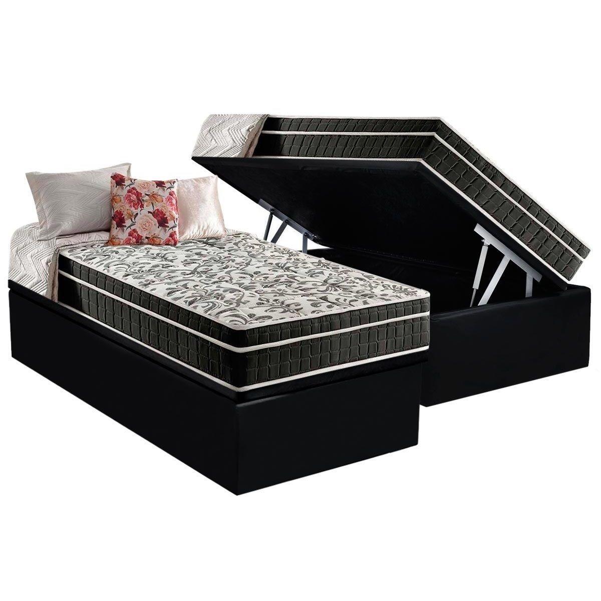 Cama Box Bau Solteiro Colchao Espuma Anjos D28 Ag65 Star Flex Fibra Siliconada Base Crc Suede Black 88x188