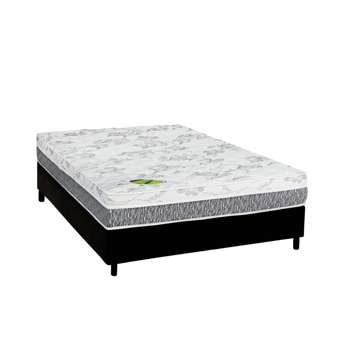 Cama Box Casal Colchao Espuma Luckspuma D33 Ag65 Aspen 50 Base Crc Suede Black 138x188