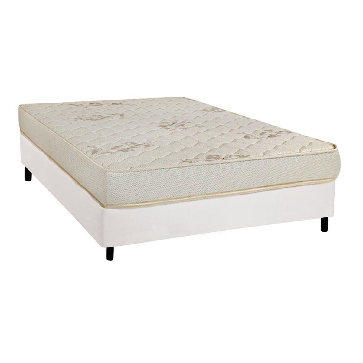 Cama Box Casal Colchao Espuma Luckspuma D45 Gran Luck Base Crc Courano White 138x188