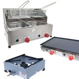 Kit Lanchonete Fogão Portátil 1 Boca + Chapa 60cm e Fritadeira 2 Cubas 5 Litros Alcamar