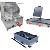 Kit Lanchonete Fogão Portátil 2 Bocas + Chapa 90cm Prensa e Fritadeira Profissional 1 Cuba Alcamar