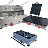 Kit Lanchonete Fogão Portátil 2 Bocas + Chapa 60cm Prensa e Fritadeira 2 Cubas 5 Litros Alcamar