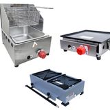 Kit Lanchonete Fogão Portátil 2 Bocas + Chapa 30cm e Fritadeira Profissional 1 Cuba Alcamar