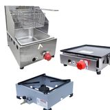 Kit Lanchonete Fogão Portátil 1 Boca + Chapa 30cm e Fritadeira Profissional 1 Cuba Alcamar