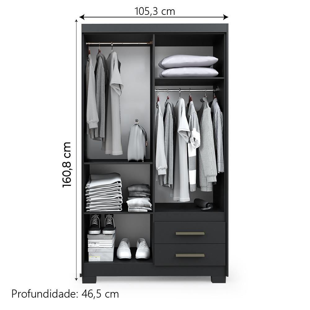 Guarda Roupas Solteiro 4 Portas 2 Gavetas Primacy Preto Batrol - Carrefour