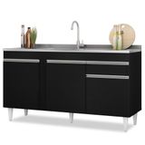 Balcão Gabinete Com Pia Inox 150cm 3 Portas 1 Gaveta Dakota Preto - Lumil