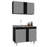 Armário Aéreo Indiana E Balcão Gabinete 100cm Com Pia Inox Luziania Preto/cinza- Lumil