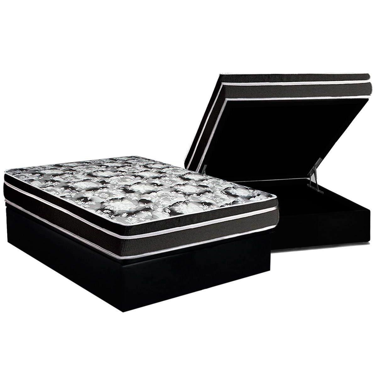 Cama Box Bau Casal Colchao Espuma Luckspuma D45 Gran Luck Pro Saude Duplo Base Crc Suede Black 138x188