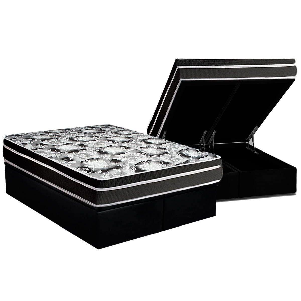 Cama Box Bau Queen Colchao Espuma Luckspuma D45 Gran Luck Pro Saude Duplo Base Crc Suede Black 158x198