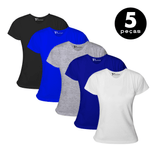 KIT 5 Camiseta Basica Premium II Feminina  100% Algodão Anti Bolinhas  Variadas UV 15 -KS CASUAL&SPORT