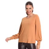 Blusa Manga Longa Feminina Rovitex. Marrom M