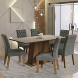 Conjunto Sala De Jantar Mesa Tampo De Madeira 6 Cadeiras Rustic/crema/silver Britney Madesa
