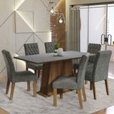 Conjunto Sala De Jantar Mesa Tampo De Madeira 6 Cadeiras Rustic/cinza/silver Britney Madesa