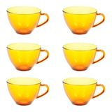 Jogo 6 Xícaras Café Vidro Ambar Temperado 200 Ml Resistente Café Da Manhã
