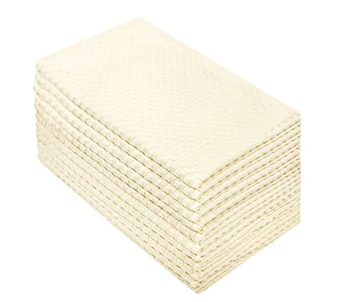 Cotton Craft - 12 Pack - Euro Cafe Waffle Weave Terry Kitchen Towels - 16x28 Polegadas - Marfim - 420 Gsm Qualidade -ringspun 2 Ply Cotton -