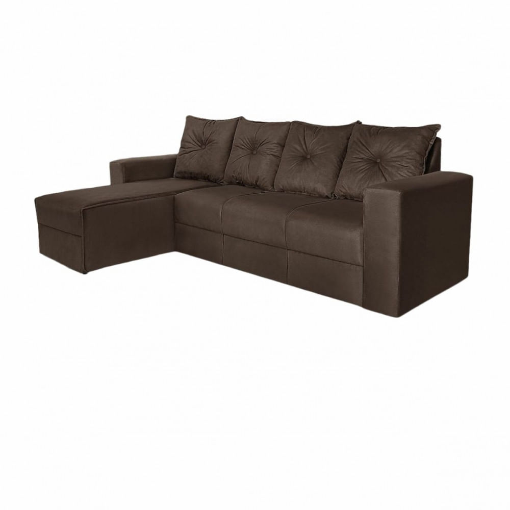 Sofá 3 Lugares Com Chaise Suede Marrom Zinhão