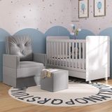 Berço Americano 3x1 Com Poltrona De Amamentação E Puff Pimpolho Multimóveis Mp4077 Branco/cinza