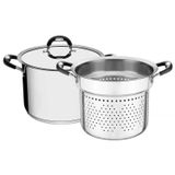 Jogo Cozi-pasta Tramontina Duo Silicone Em Aço Inox Fundo Triplo Com Alças Silicone 2 Peças 24 Cm Tramontina