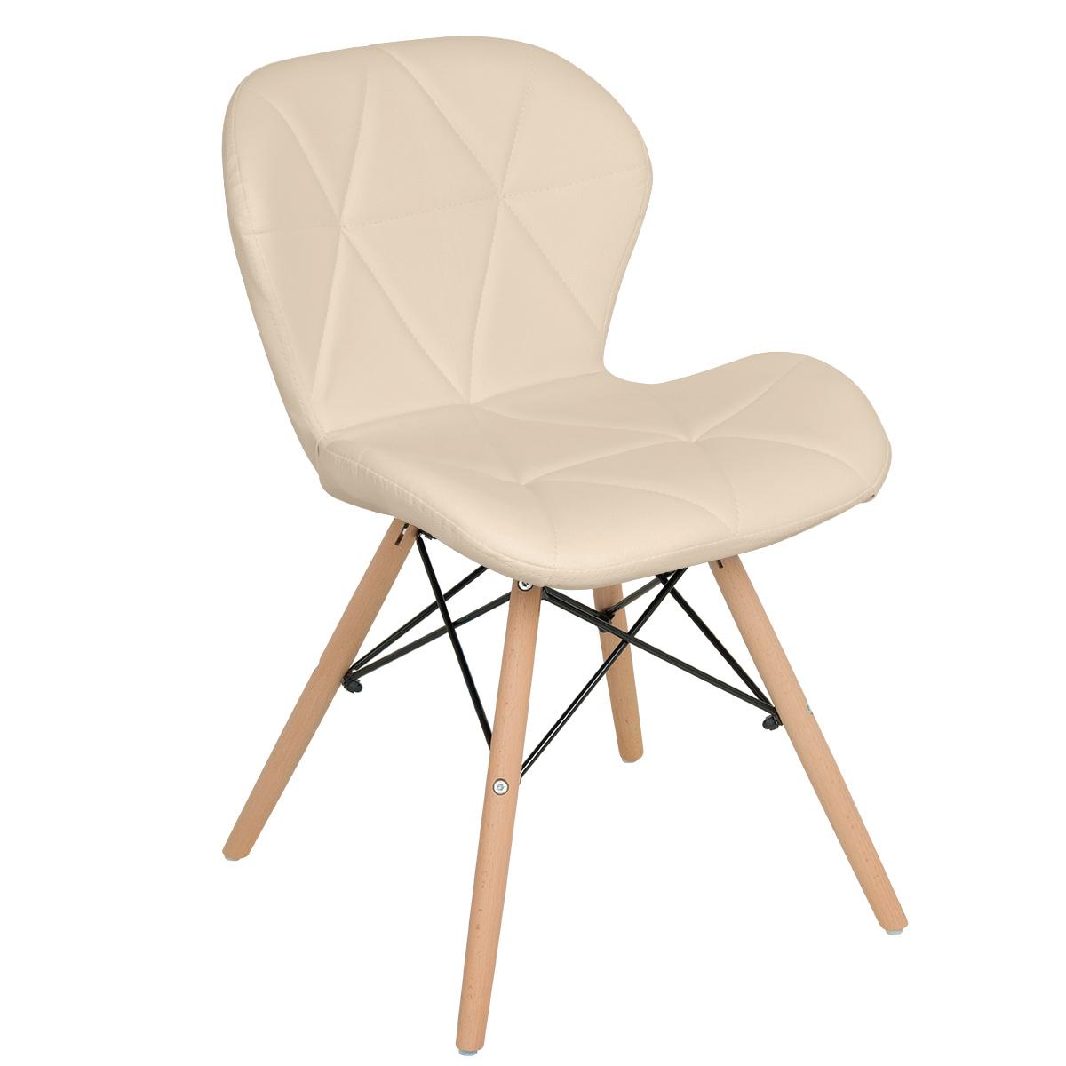 Cadeira Estofada Charles Eames Eiffel Slim Wood Confort Nude