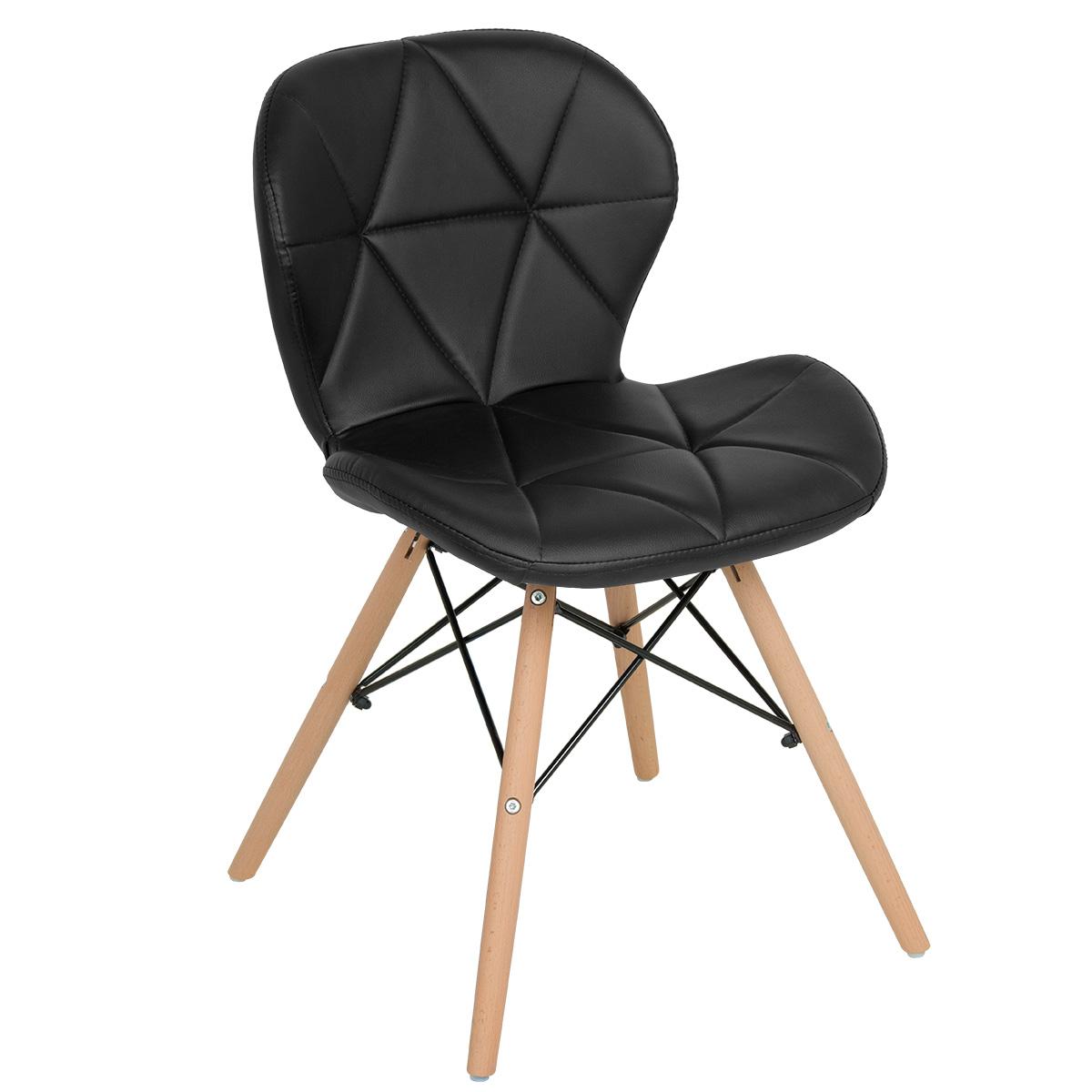 Cadeira Estofada Charles Eames Eiffel Slim Wood Confort Preto