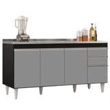 Balcão Gabinete Com Pia Inox 160cm Arkansas Preto/cinza – Lumil