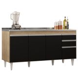 Balcão Gabinete Com Pia Inox 160cm Arkansas Castanho/preto – Lumil