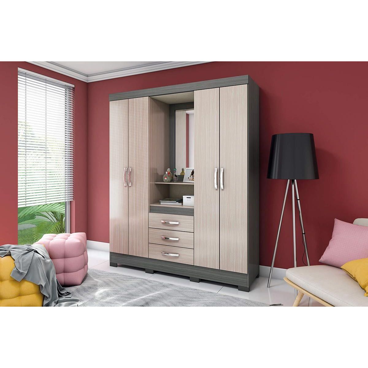 Guarda Roupa Henn Briz B24 Branco/Rosa