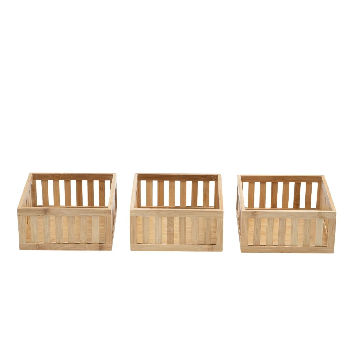 Kit 3 Cestos Organizadores Ripados De Bambu 24cm - Oikos