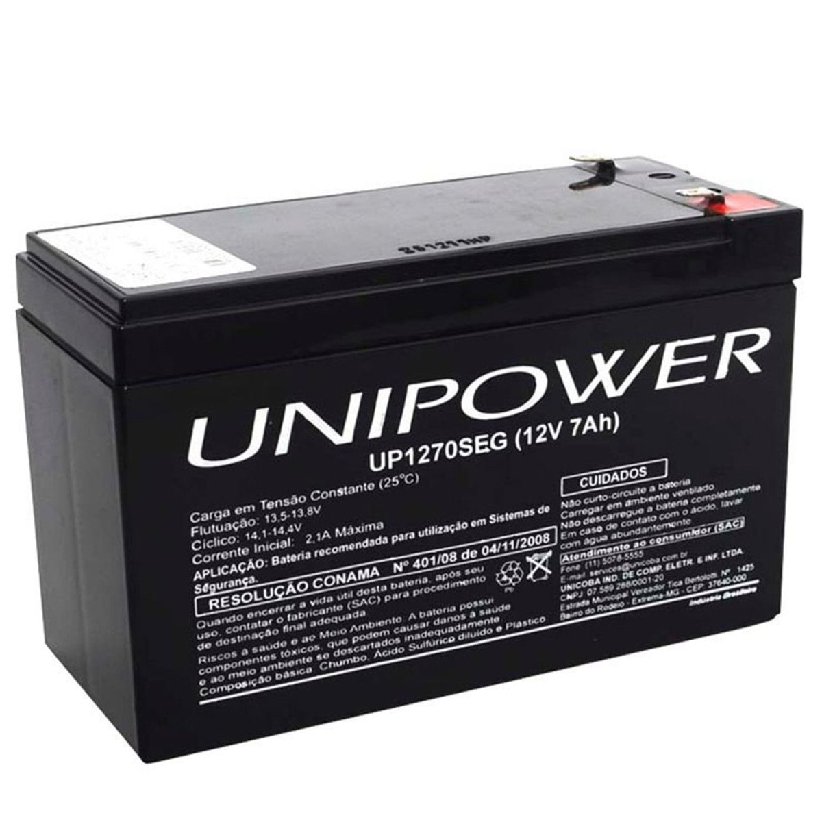 Bateria Selada 12V 7,0 para Nobreak UP1270SEG UNIPOWER