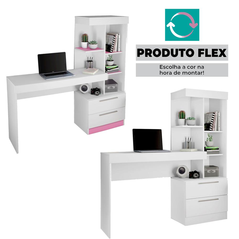 Escrivaninha Flex Branco New/rosa Nt2010 Notável Móveis