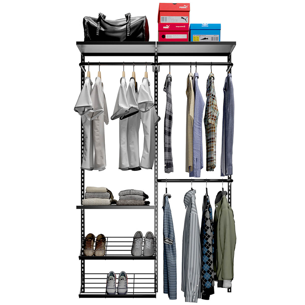 Closet Aberto Aramado Preto Parede Cabideiro Araras Prateleira Modular Regulável Home Metal