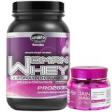 Whey Protein Woman Com Colágeno Sabor Morango + Suplemento Cabelo Pele E Unha Com Biotina E Silício