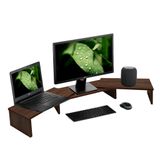 Suporte De Mesa Base Elevada Ajustável 3 Monitores Gamer Notebook Madeira Versati