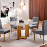 Conjunto Sala De Jantar 4 Lugares Paris Mesa Quadrada Veludo Cinza - Móveis Mix