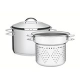 Jogo Cozi-pasta Tramontina Solar Em Aço Inox Fundo Triplo Com Alças 2 Peças 24 Cm Tramontina