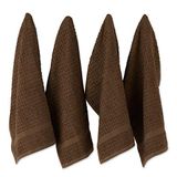 Dii Basic Terry Collection Waffle Dishtowel Set, 15x26, Solid Brown, 4 Piece