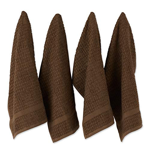 Dii Basic Terry Collection Waffle Dishtowel Set, 15x26, Solid Brown, 4 Piece