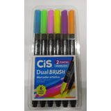 Caneta Dual Brush c/2 Pontas Aquarelavel 06 cores Neon